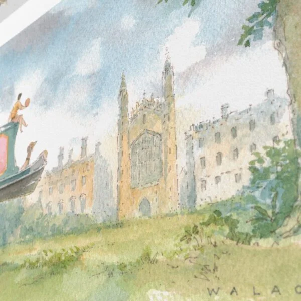 Detail of Limited Edition Print of Narrow Boat Over King’s College in Cambridge
