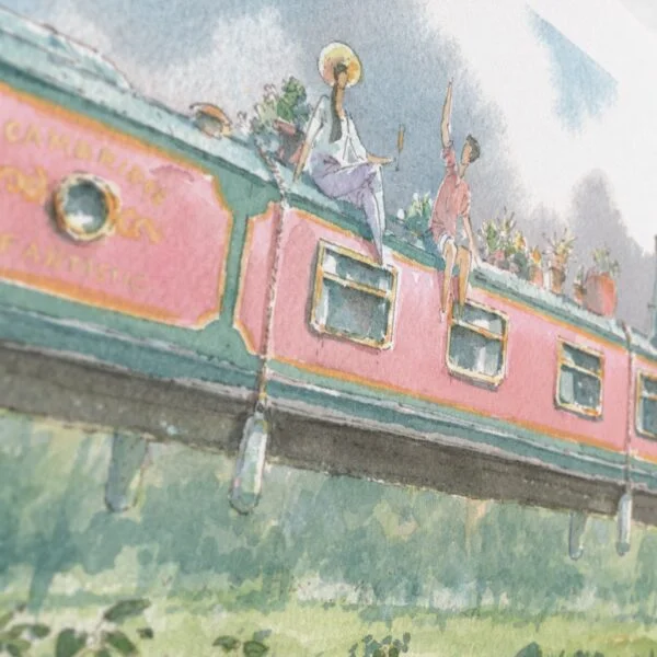 Detail of Limited Edition Print of Narrow Boat Over King’s College in Cambridge