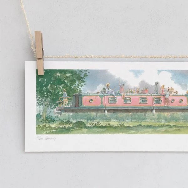 Limited Edition Print of Narrow Boat Over King’s College in Cambridge