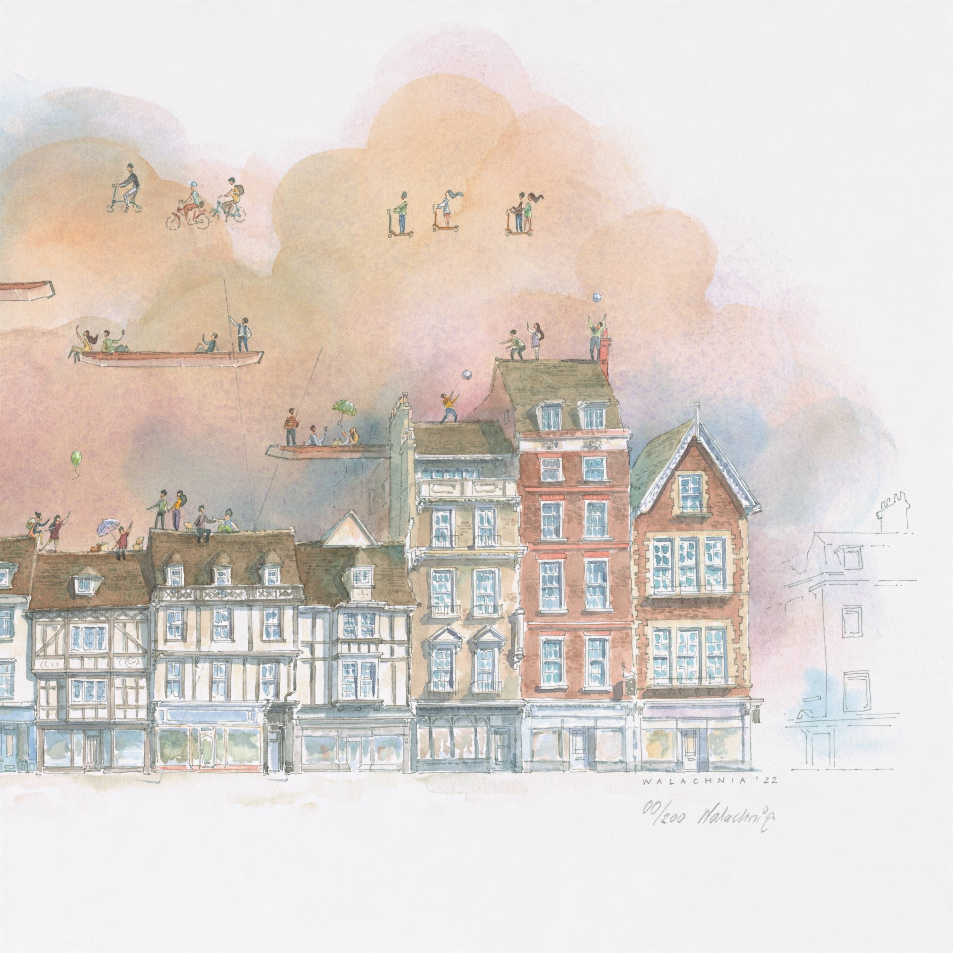 Limited Edition Print of King's Parade in Cambridge 