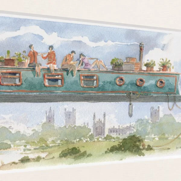 Detail of Limited Edition Print of Narrow Boat over King’s College Chapel in Cambridge