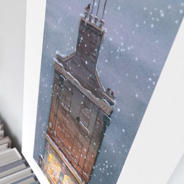 Limited Christmas Winter Edition Print of King's Parade nr22 Cambridge University Store Ryder & Amies in snow