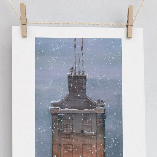 Limited Christmas Winter Edition Print of King's Parade nr22 Cambridge University Store Ryder & Amies in snow