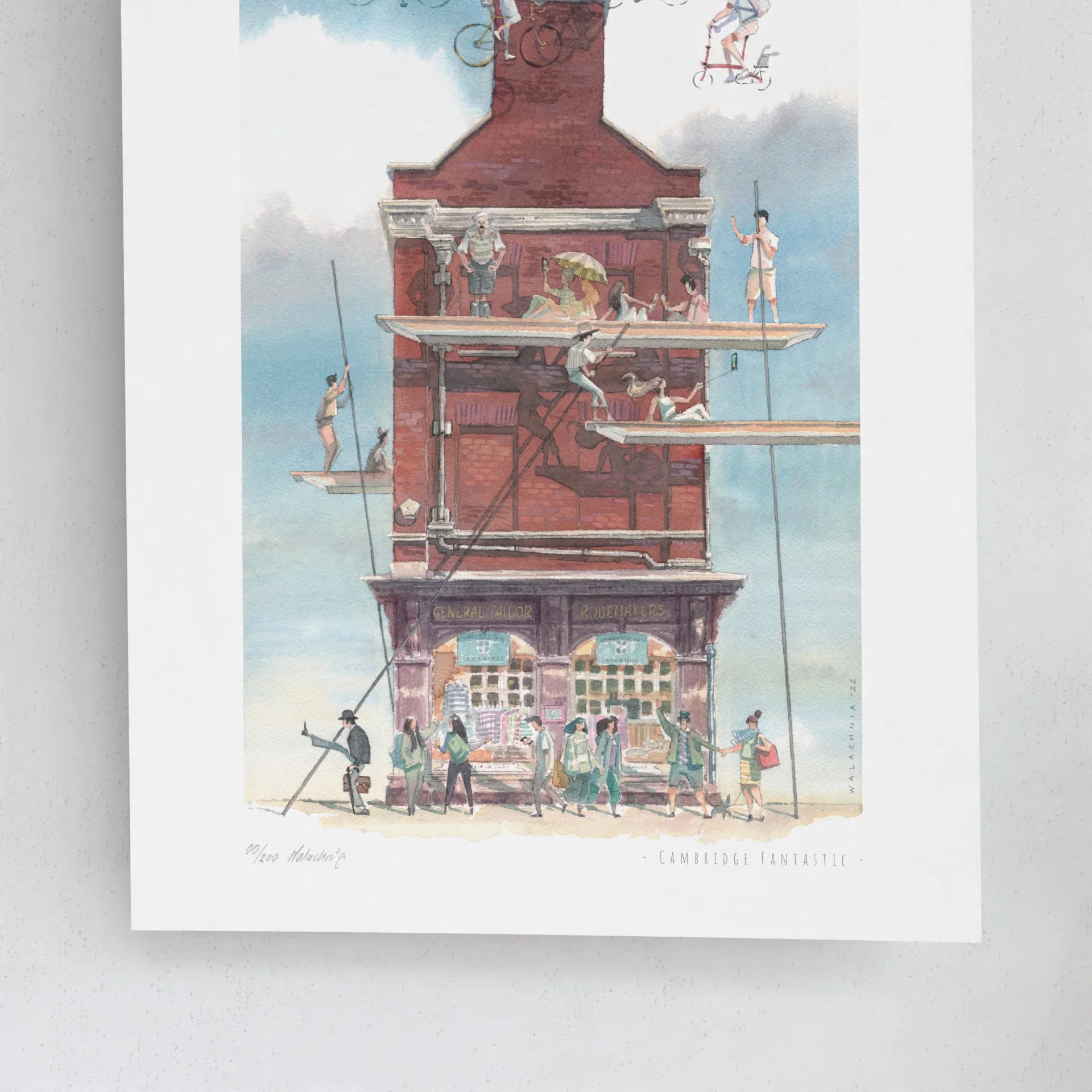 Limited Edition Print showing King's Parade nr22 Cambridge University Store Ryder & Amies 