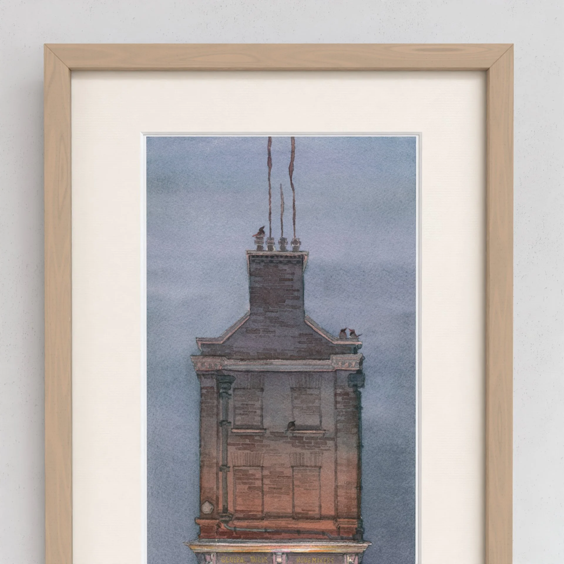 Watercolour painting showing King's Parade nr22 Cambridge University Store Ryder & Amies at Night