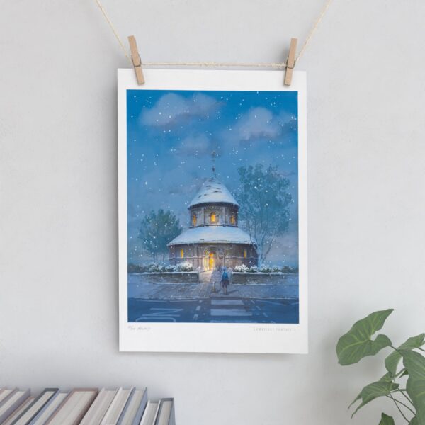 Christmas edition print of The Round Church In Cambridge