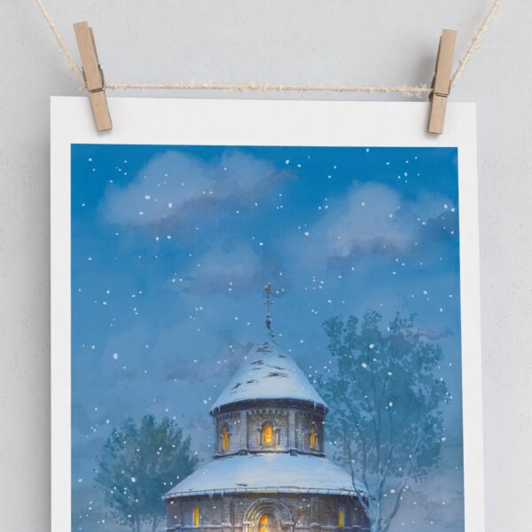 Christmas edition print of The Round Church In Cambridge