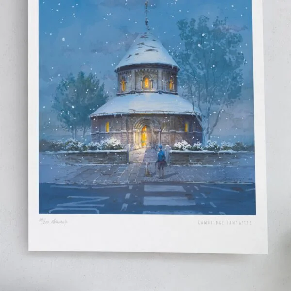 Christmas edition print of The Round Church In Cambridge