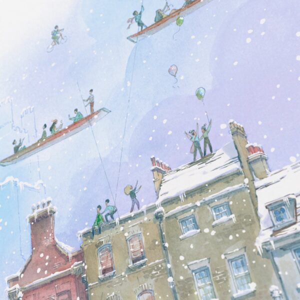 Detail showing punts and bicycles over King's Parade in Cambridge 