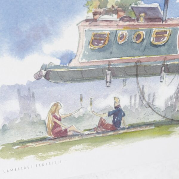 Picnic Under Narrow Boat print for long boat lovers