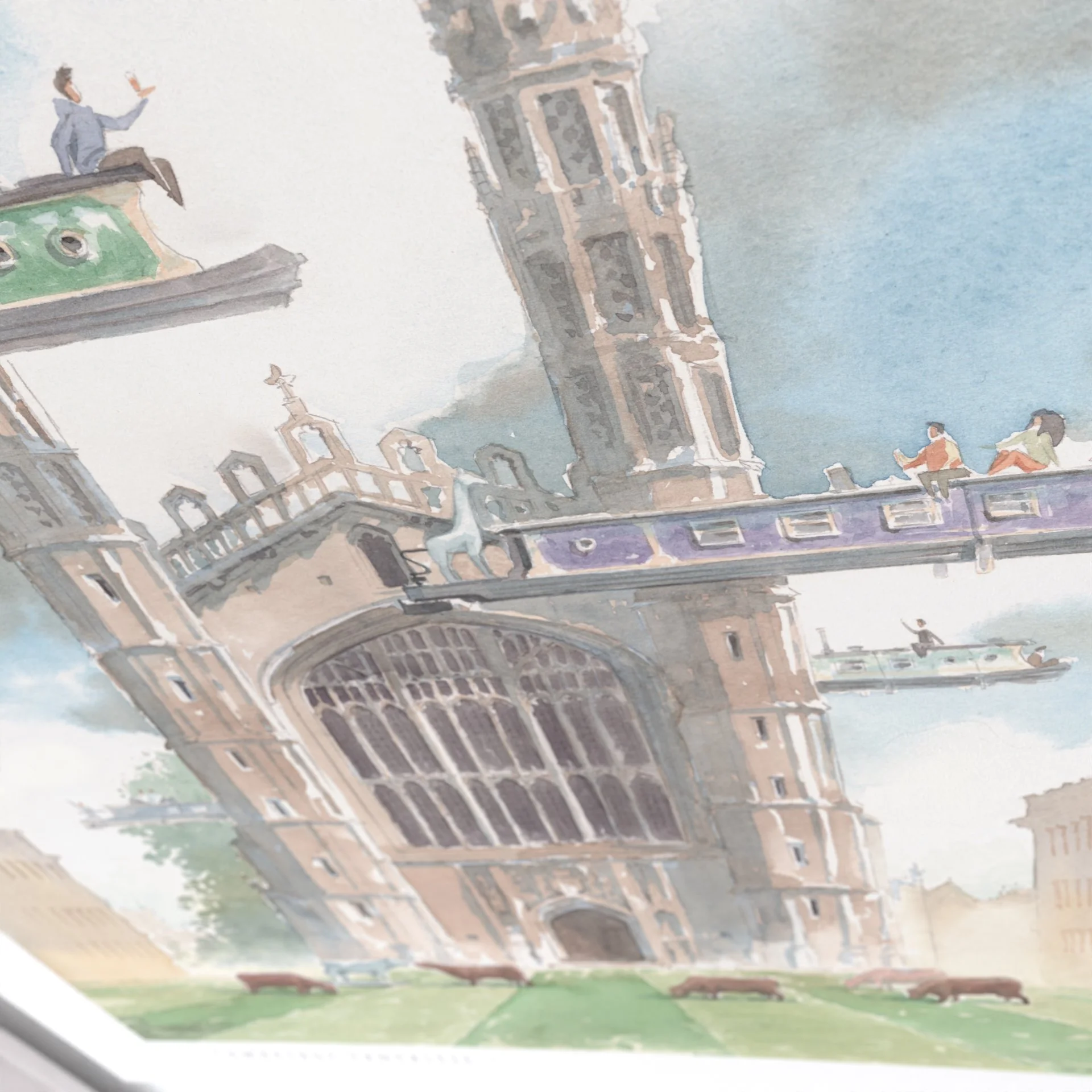 Watercolour Detail of King's College Chapel in Cambridge