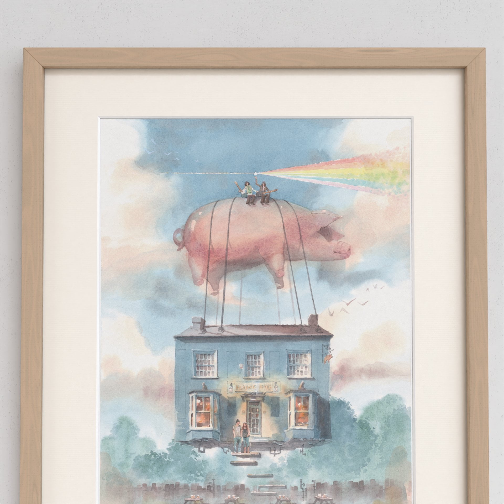 The Flying Pig Pub in Cambridge - original watercolour