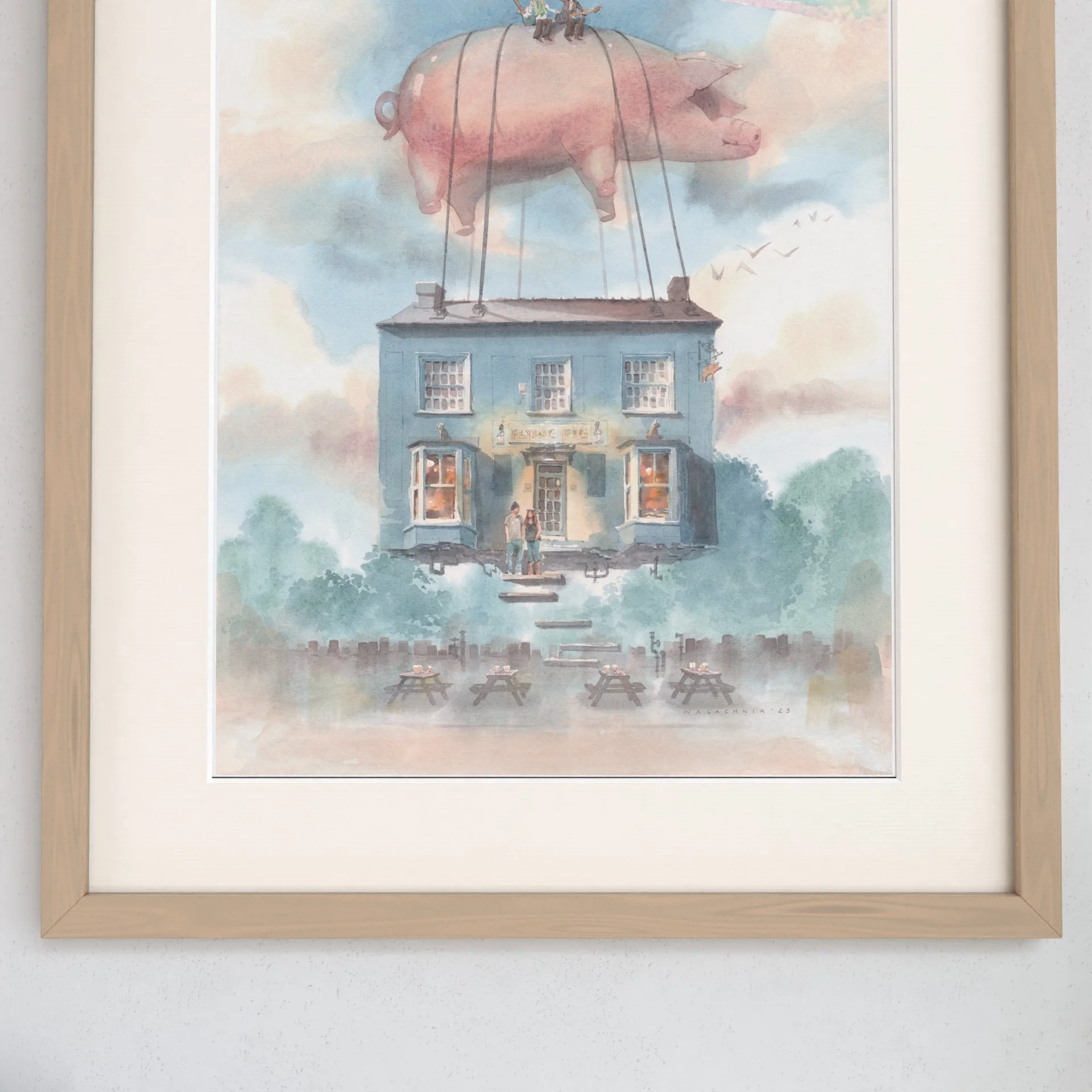 The Flying Pig Pub in Cambridge - original watercolour