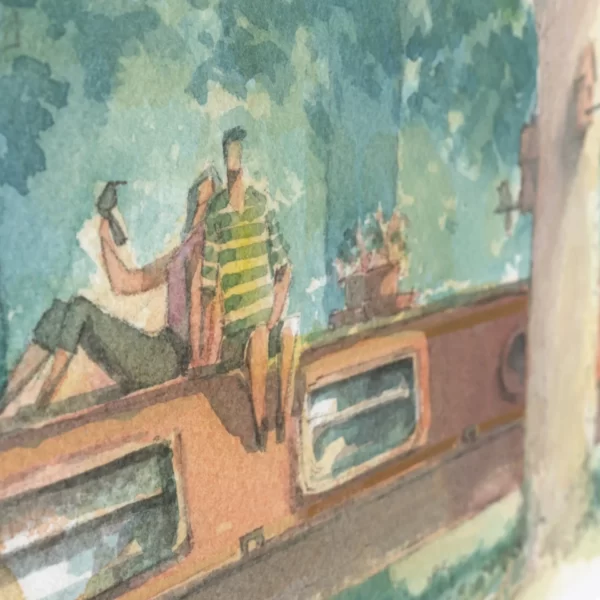 Detail of Long and Narrow  Boat Barge Between Trees Print
