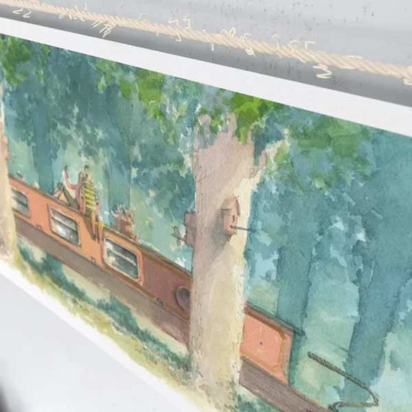Detail of Long and Narrow  Boat Barge Between Trees Print