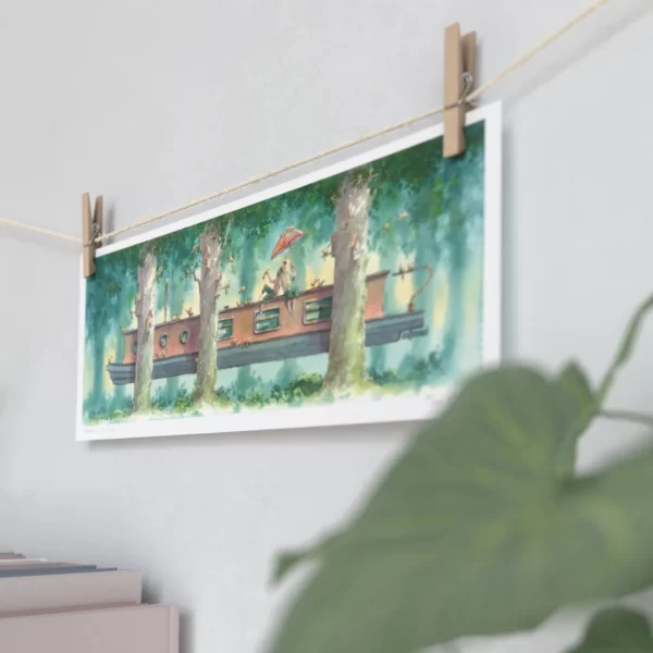 Long and Narrow  Boat Barge Between Trees Print